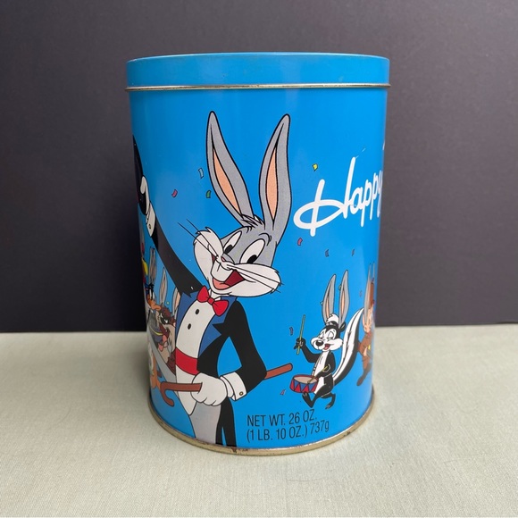 Vintage Bugs Bunny Happy Birthday Tin Can - Bugs 50th anniversary tin - Picture 4 of 10